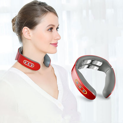 Four-Head Electric Pulse Neck Massager Far Infrared Heat Pain Relief Tool